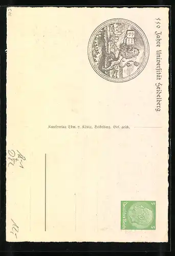 AK Heidelberg, 550 Jahre Universität Heidelberg, Ruperto Carola 1930, Ganzsache
