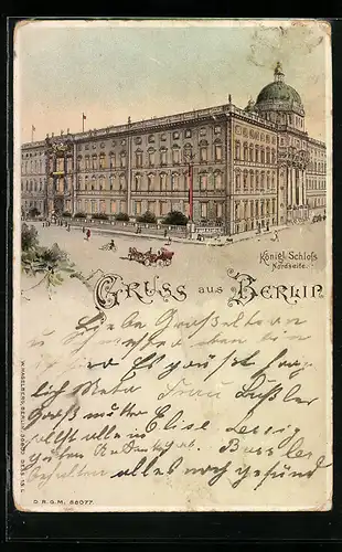 Lithographie Berlin, Königl. Schloss, Halt gegen das Licht: beleuchtete Fenster