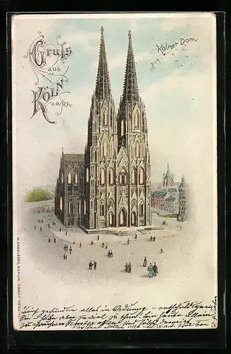 Lithographie Köln, Der Kölner Dom, Halt gegen das Licht: beleuchtete Fenster