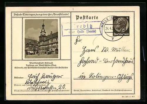 AK Eisenach, Rathaus am Platz, Ganzsache