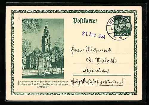 AK Potsdam, Feier in der Garnisonkirche aus Anlass der Eröffnung des Reichstags 1933, Ganzsache