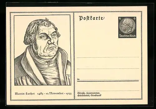 AK Portrait Martin Luther 1483, Ganzsache