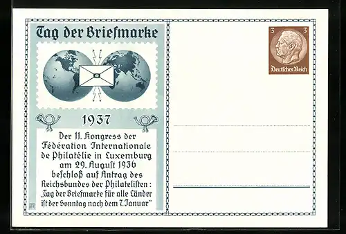 AK Luxemburg, Tag der Briefmarke 1937, Ganzsache