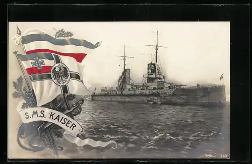 AK Gesamtansicht vom Kriegsschiff S.M.S. Kaiser bei leichtem Wellengang