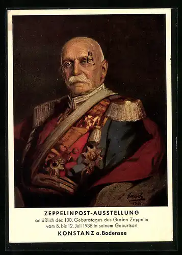 Künstler-AK Portrait Graf von Zeppelin als General der Kavallerie, Ganzsache