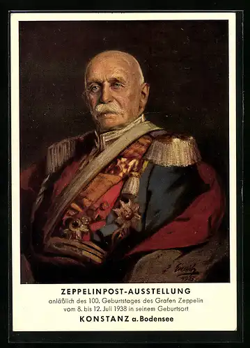 Künstler-AK Portrait Graf von Zeppelin als General der Kavallerie, Ganzsache
