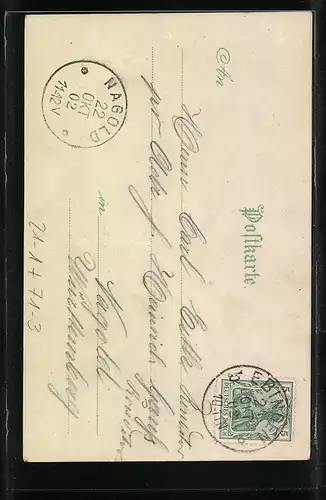 Lithographie Urach, Motiv vom Wasserfall, Halt gegen das Licht