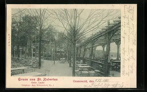 AK Berlin-Grunewald, Gasthaus St. Hubertus der Gebr. Leske, Terrasse und Pergola