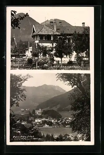 AK Ruhpolding, Cafe Sonnenhof, Teilansicht mit Hochfelln
