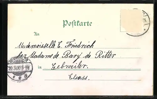 Lithographie Schopfheim i. W., Bahnhof und Bahnhofrestaurant, Eisenbahnstrasse mit Bäckerei, Evangelische Kirche