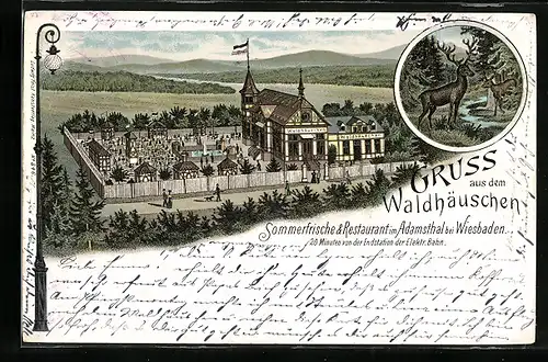 Lithographie Wiesbaden, Gasthaus Restaurant im Adamsthal