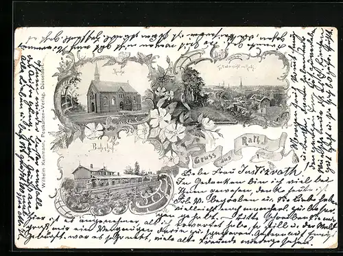 AK Rath, Totalansicht, Kirche, Bahnhof