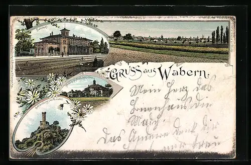 Lithographie Wabern, Ortsansicht, Bahnhof, Altenburg