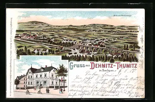 Lithographie Demitz-Thumitz, Klempnerei f. Bau & Wasserleitung v. Kurt Richter, Blick vom Klosterberge