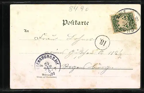 Lithographie Cham, Hauptplatz und Kalvarienberg-Kirche, Panorama