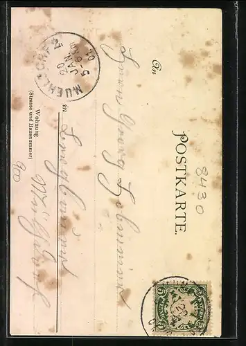 Lithographie Neumarkt a. R., Marktplatz, Totalansicht mit Kirche