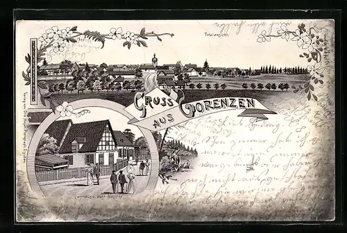 Lithographie Gorenzen, Gasthaus v. Gust. Giessler, Totalansicht