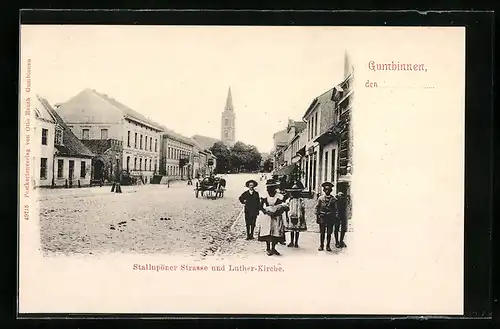 AK Gumbinnen, Stallupöner Strasse und Luther-Kirche