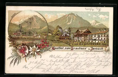 Lithographie Jenbach, Gasthof zum Brauhaus
