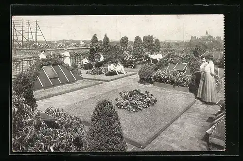 AK Ganzsache PP27F7 /07: Berlin, A. Wertheim, Leipziger Strasse, Partie vom Dachgarten