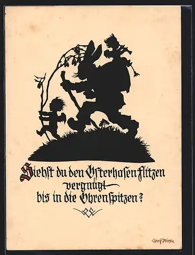 Künstler-AK Georg Plischke: Siehst du den Osterhasen flitzen vergnügt bis in die Ohrenspitzen?