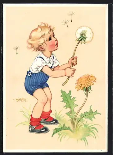 Künstler-AK Lungers Hausen: Kind mit Löwenzahn