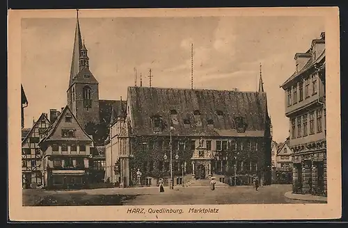 AK Quedlinburg /Harz, Marktplatz mit Rathaus