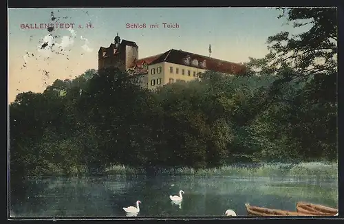AK Ballenstedt a. H., Schloss mit Teich