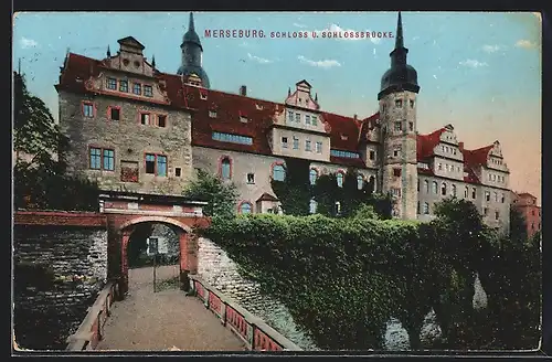 AK Merseburg, Blick auf Schloss von der Schlossbrücke aus