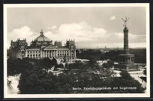 AK Berlin, Reichstagsgebäude mit Siegessäule