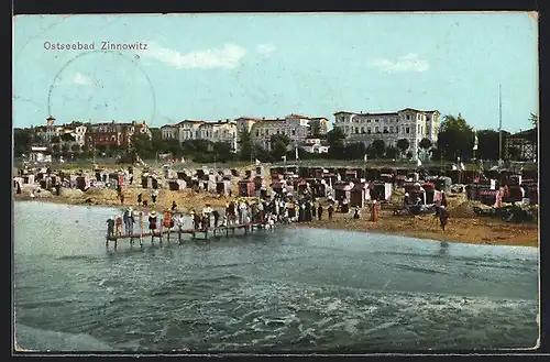 AK Zinnowitz, Ostseepartie mit Strand und Strandkörben