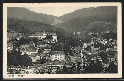 AK Baden-Baden, Teilansicht der Stadt aus der Vogelschau