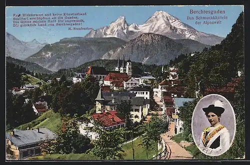 AK Berchtesgaden, Ortsansicht mit Gebirge