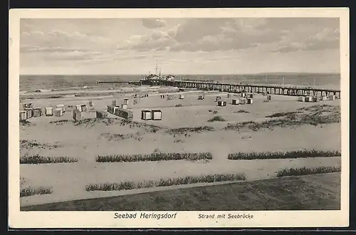 AK Heringsdorf, Strand mit Seebrücke