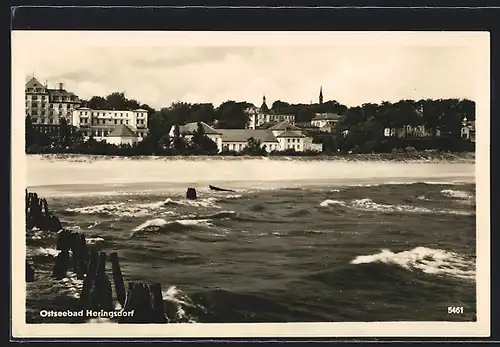 AK Heringsdorf, Strandpartie mit regem Wellengang