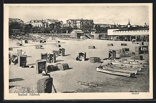 AK Ahlbeck, Strandpartie mit Seebrücke