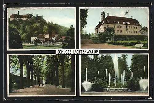 AK Lichtenwalde im Zschopautal, Vier Ansichten von Schloss und Umgebung