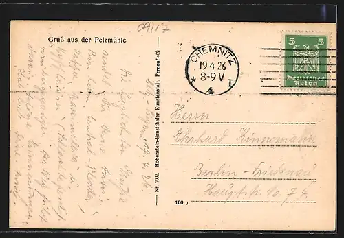 AK Siegmar, Gasthaus Pelzmühle, Partie auf dem Wasser mit Boot