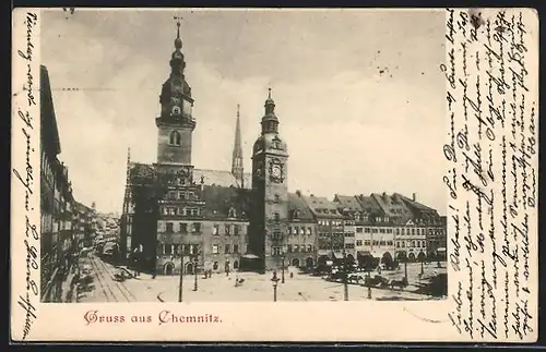 AK Chemnitz, Strassenpartie mit Kutschen