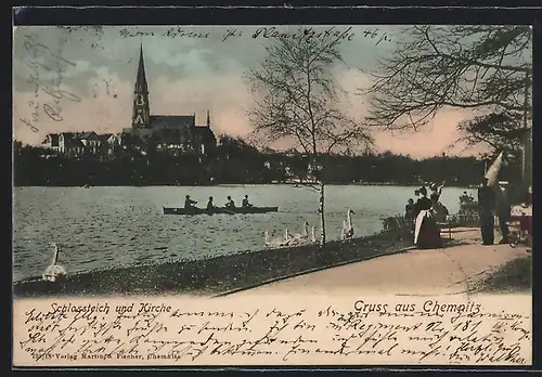 AK Chemnitz, Blick auf Schlossteich und Kirche