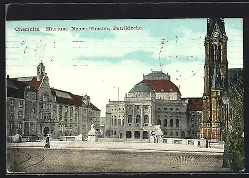 AK Chemnitz, Museum, Neues Theater, Petrikirche