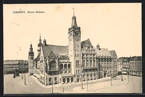 AK Chemnitz, Strassenpartie vor dem Neuen Rathaus