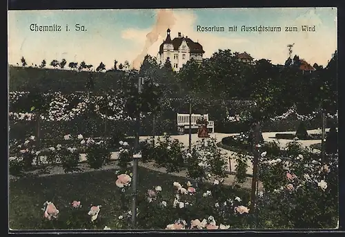 AK Chemnitz i. Sa., Rosarium mit Aussichtsturm zum Wind