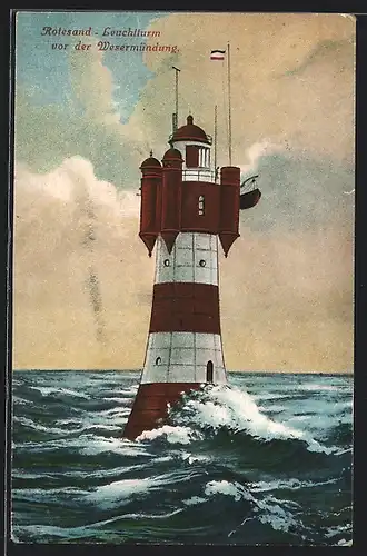AK Rotesand-Leuchtturm vor der Wesermündung