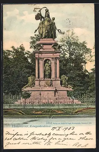 AK Hannover, Ansicht vom Kriegerdenkmal