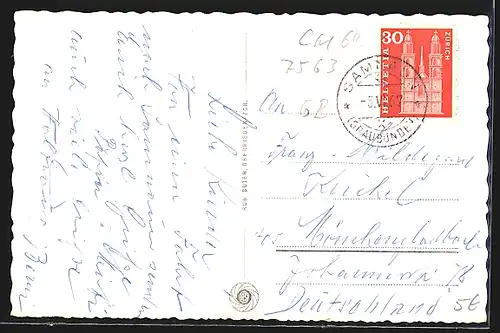 AK Samnaun (Unter-Engadin), Ortsansicht mit Piz Munschuns