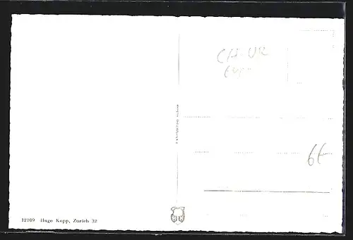 AK Unterschächen, Ortsansicht mit wehender Schweizer Flagge in den Bergen