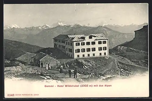 AK Gemmi, Hotel Wildstrubel mit den Alpen