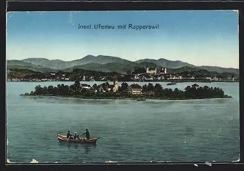 AK Ufenau, Insel mit Ruderboot und Rapperswil