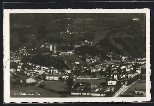 AK Bellinzona, Ortsansicht aus der Vogelschau vom Süden aus